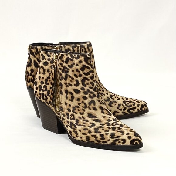 New Sam Edelman Walden Genuine Calf Hair Leopard Print Ankle Bootie 8 1/2 - Picture 2 of 9